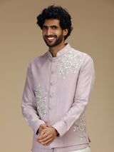 Lilac purple linen floral waistcoat set for men
