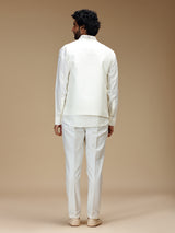 Cream linen floral embroidered waistcoat set for men