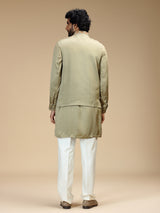 Pista green linen satin embroidered waistcoat set for men