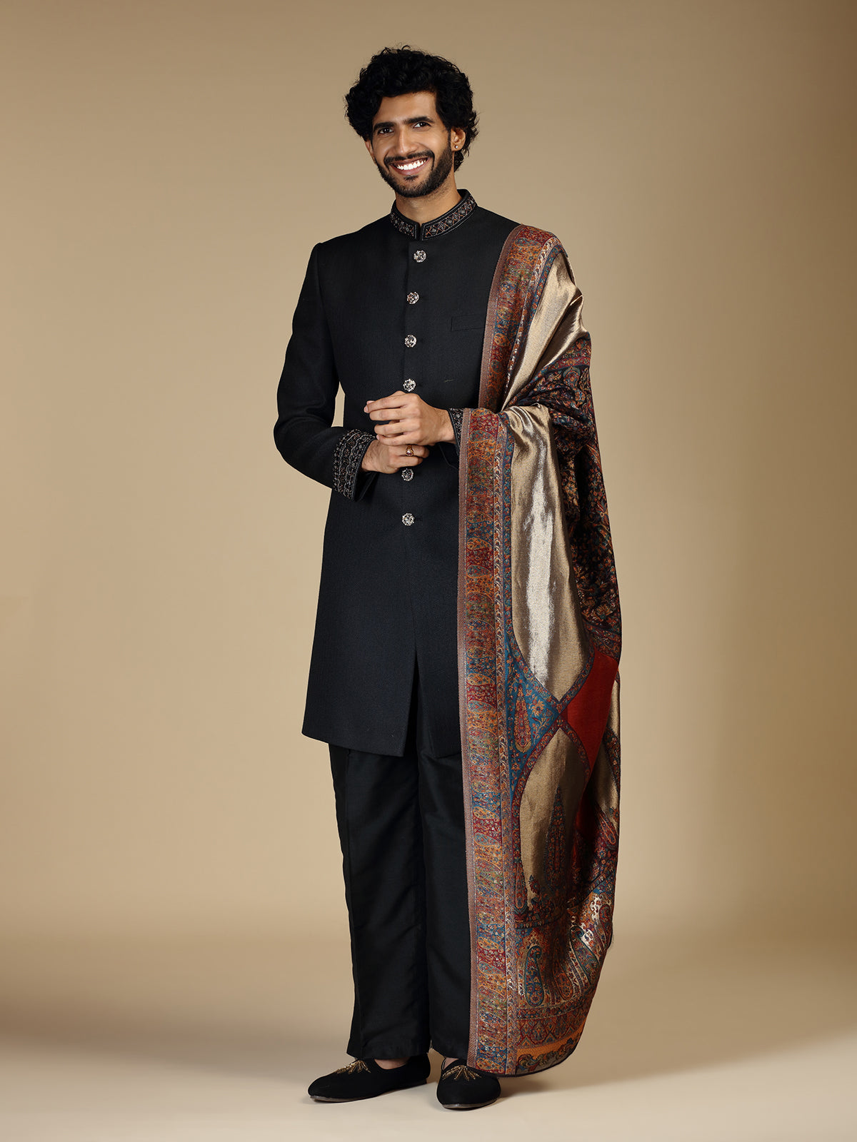 Classic black mens indo western with dupatta