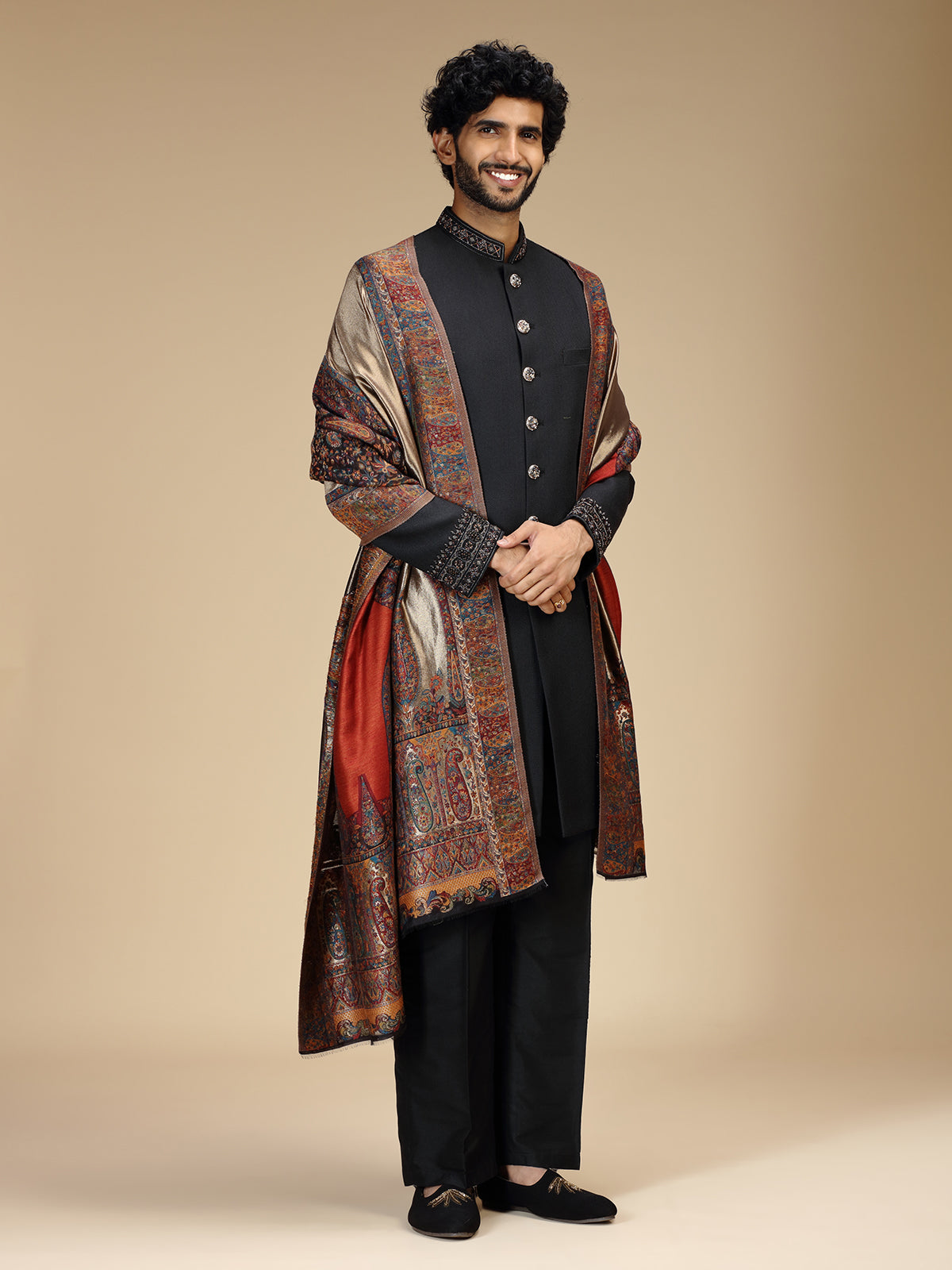 Classic black mens indo western with dupatta