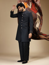 Classic black mens indo western with dupatta