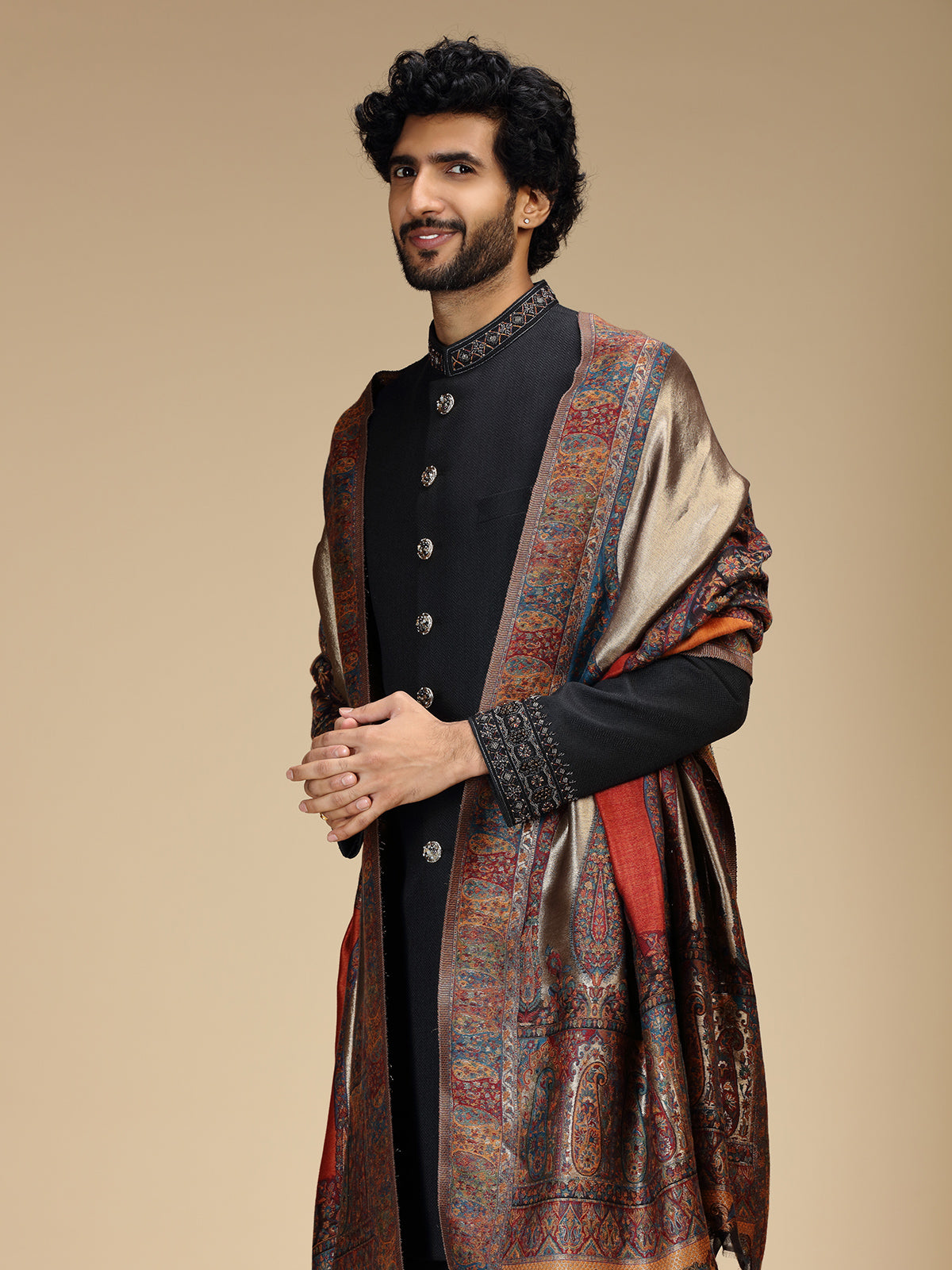 Classic black mens indo western with dupatta