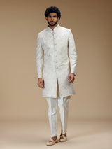 Elegant off white mens indo western brocade suit