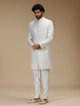 Elegant off white mens indo western brocade suit