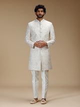 Elegant off white mens indo western brocade suit