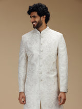 Elegant off white mens indo western brocade suit