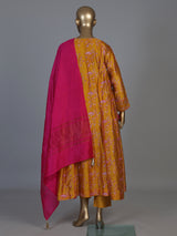 Mustard yellow silk printed anarkali suit with dupatta