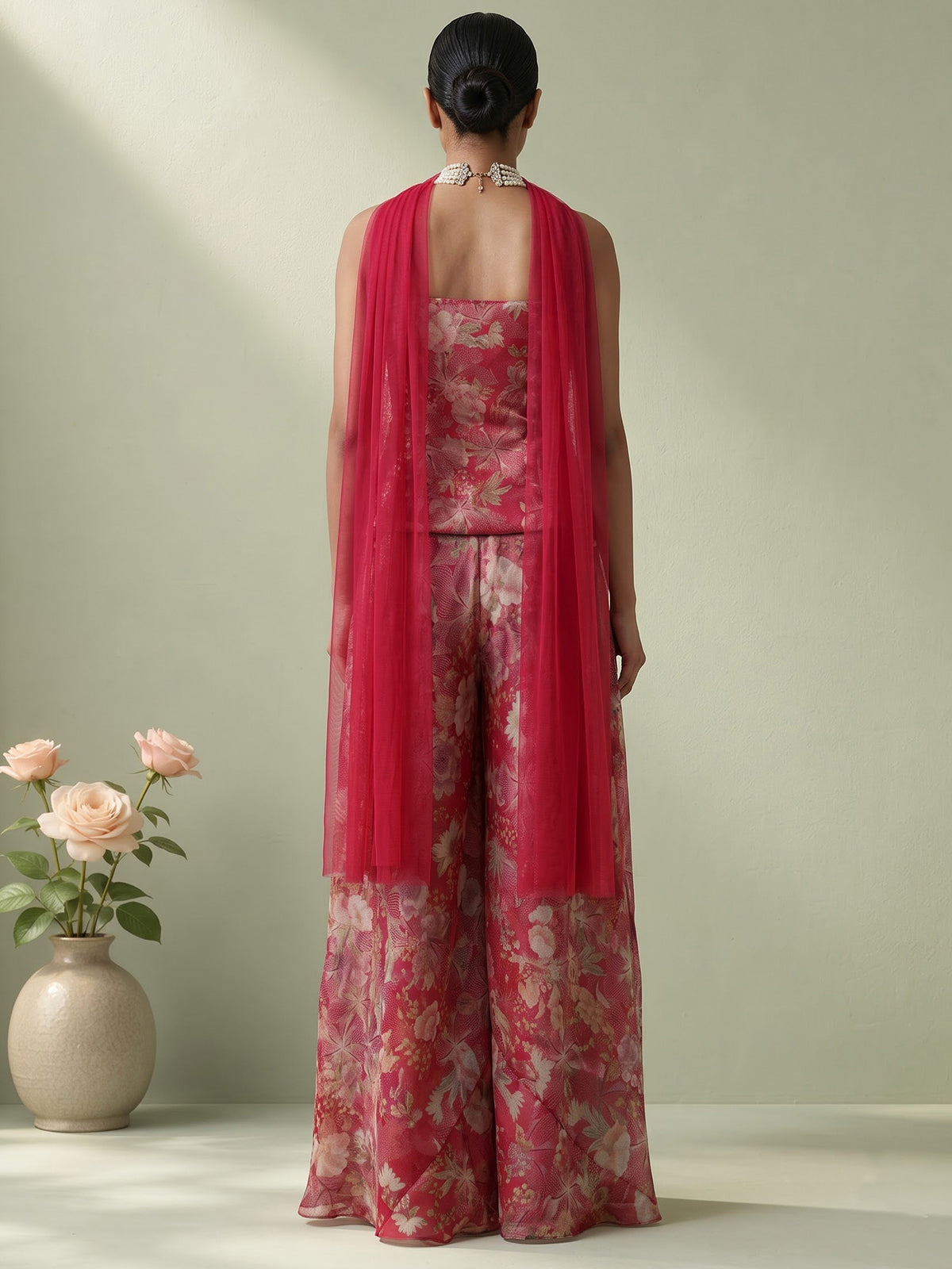 Rani pink silk party wear designer palazzo suit with dupatta