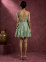 Pista green raw silk designer salwar suit for parties