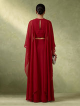 Light maroon chinon silk indowestern suit for parties