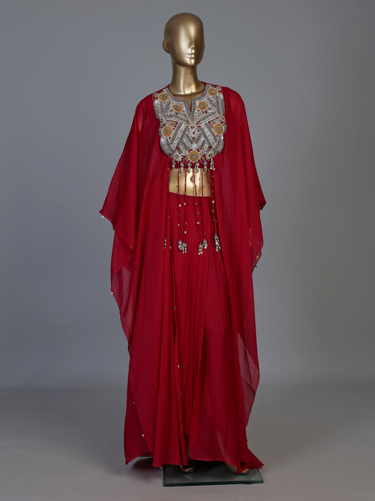 Light maroon chinon silk indowestern suit for parties