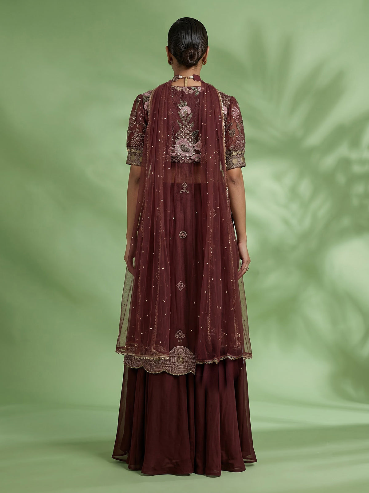 Maroon silk designer palazzo suit with dupatta for weddings