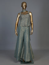 Pastel green tissue silk designer palazzo suit with embellished dupatta