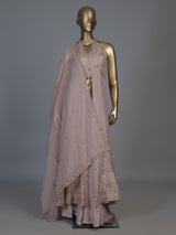 Pastel pink chinon silk anarkali palazzo suit with dupatta