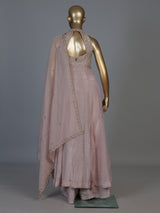 Pastel pink chinon silk anarkali palazzo suit with dupatta
