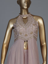 Pastel pink chinon silk anarkali palazzo suit with dupatta