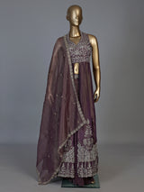 Pastel purple tusser silk blend anarkali suit with dupatta