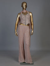 Pink georgette designer palazzo suit with embellished dupatta