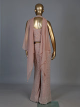 Pink georgette designer palazzo suit with embellished dupatta