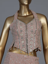 Pink georgette designer palazzo suit with embellished dupatta