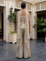 Cream tissue silk designer palazzo suit with embellished dupatta