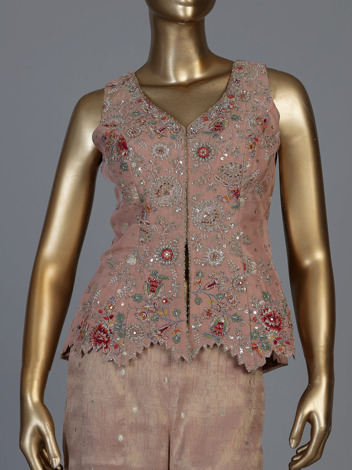 Onion pink tissue silk designer palazzo suit with elegant dupatta