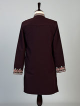 Wine silk blend mens kurta suit with kashmiri embroidery