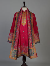 Hot pink silk mens kurta suit with kashmiri jamawar dupatta
