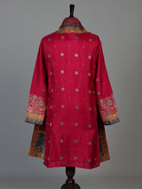 Hot pink silk mens kurta suit with kashmiri jamawar dupatta