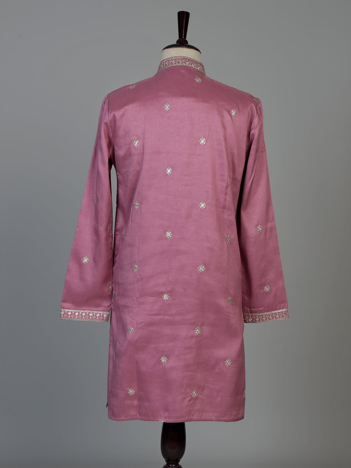 Onion pink Tussar silk mens kurta suit with zari embroidery