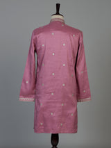 Onion pink Tussar silk mens kurta suit with zari embroidery