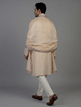 Beige cotton silk mens kurta suit with embroidered dupatta