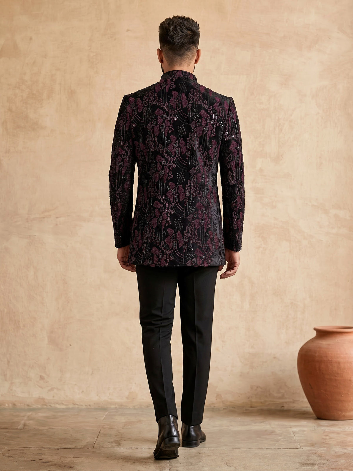 Black signature  mens  indo western open jacket