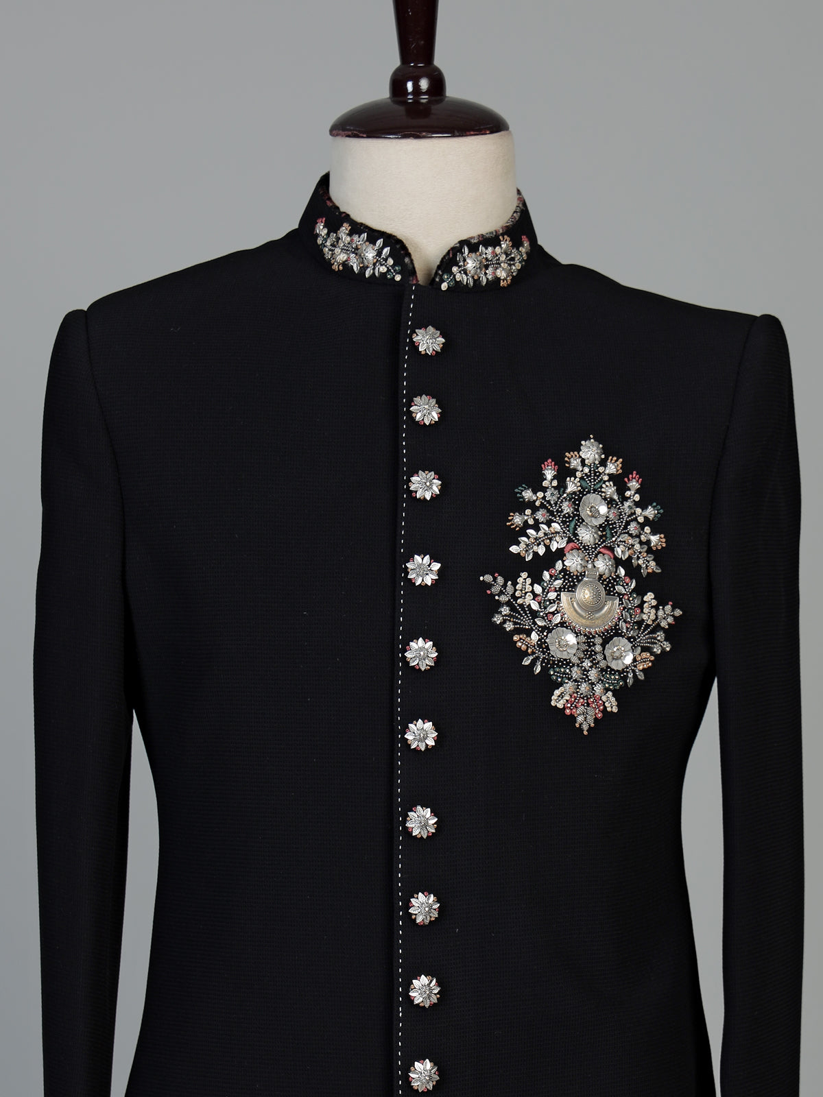 Black luxury  mens  indo western with kashmiri jamawar stole