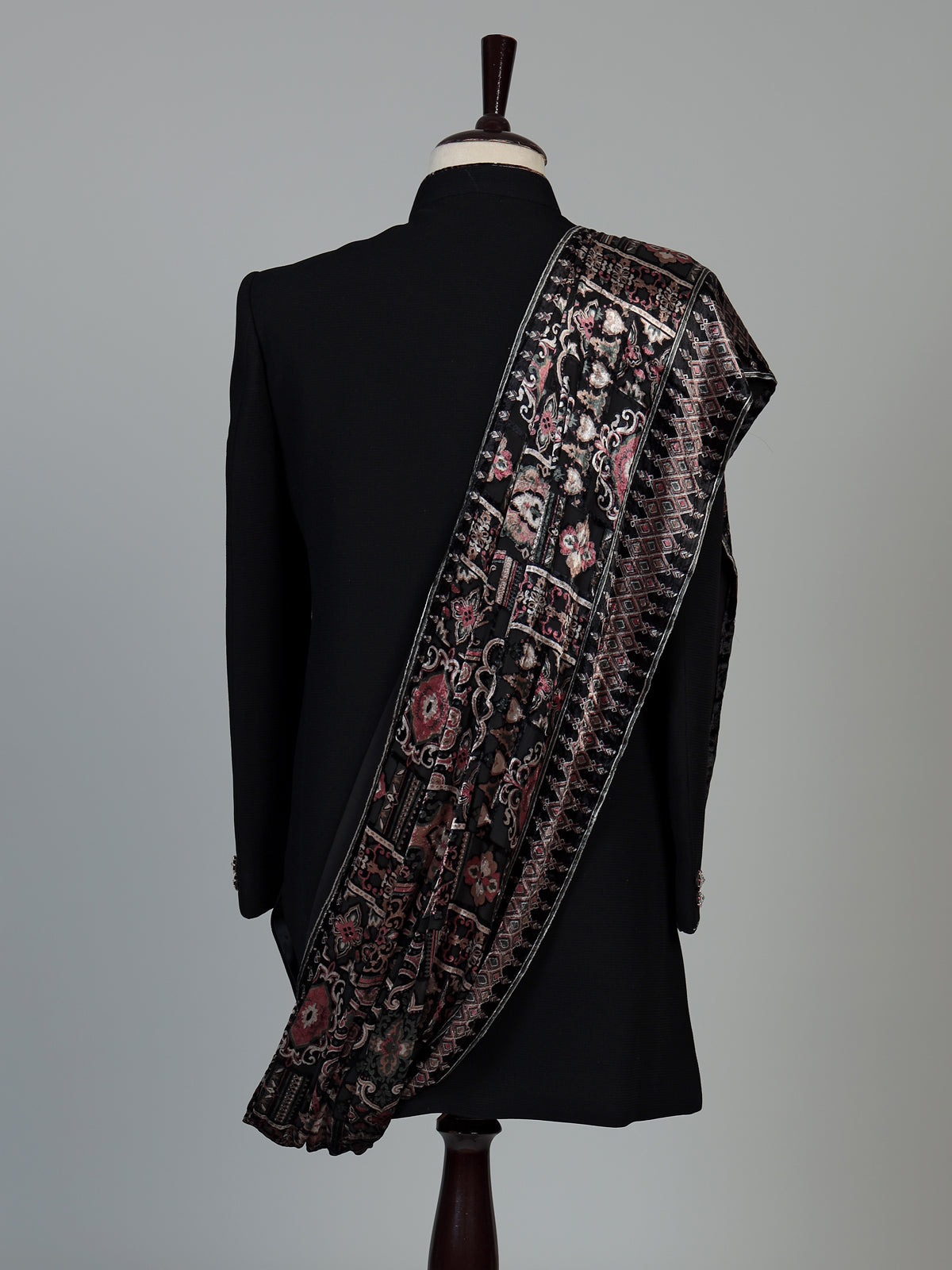 Black luxury  mens  indo western with kashmiri jamawar stole