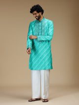 Blue leheriya printed silk blend kurta pajama