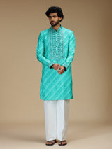 Blue leheriya printed silk blend kurta pajama