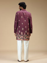 Deep purple floral embroidered viscose kurta pajama
