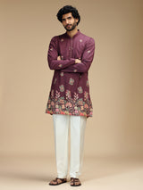Deep purple floral embroidered viscose kurta pajama