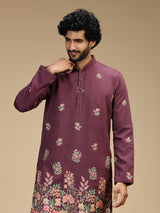 Deep purple floral embroidered viscose kurta pajama