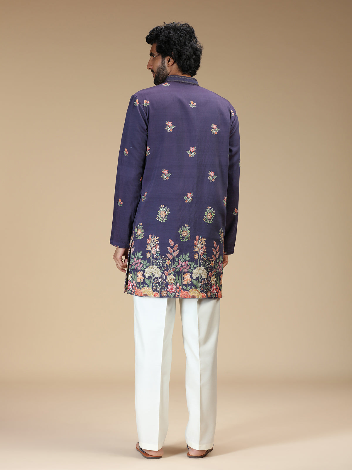 Royal purple floral embroidered mens kurta pajama