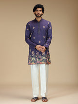 Royal purple floral embroidered mens kurta pajama
