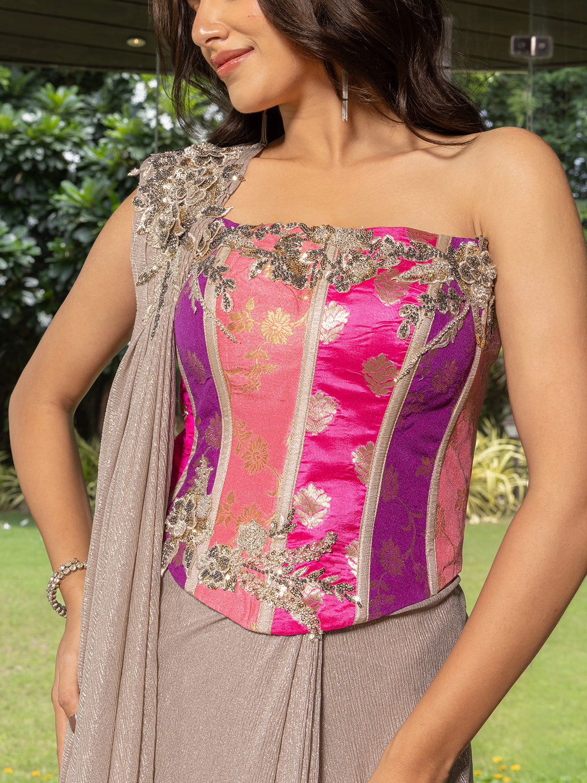 Grey lycra indowestern salwar suit