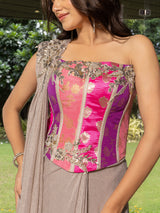 Grey lycra indowestern salwar suit