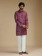 Wine maroon floral patchwork silk kurta pajama