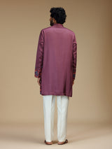 Wine maroon floral patchwork silk kurta pajama