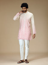Cream pink shaded Chikankari silk kurta pajama