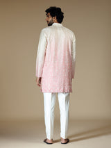 Cream pink shaded Chikankari silk kurta pajama