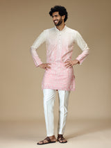 Cream pink shaded Chikankari silk kurta pajama